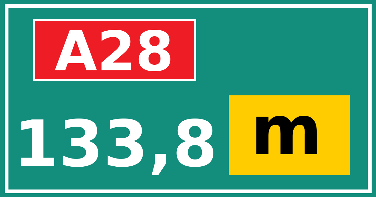Hectometerbord A28 133,8 letter m