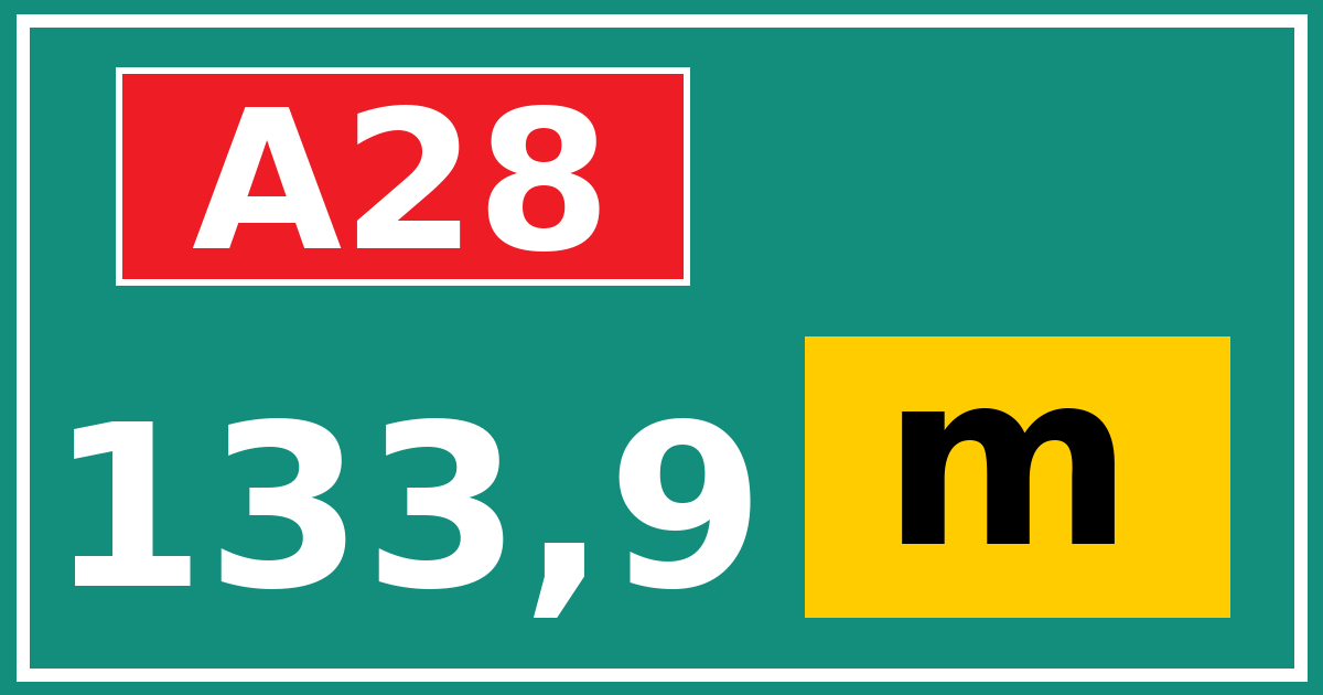 Hectometerbord A28 133,9 letter m