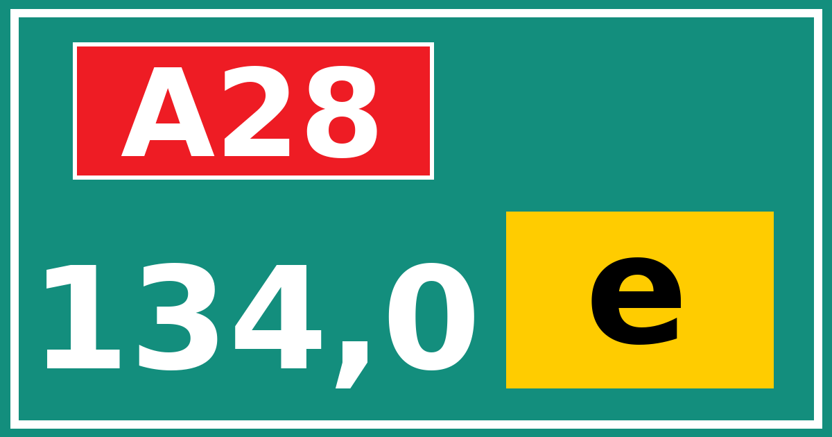 Hectometerbord A28 134,0 letter e
