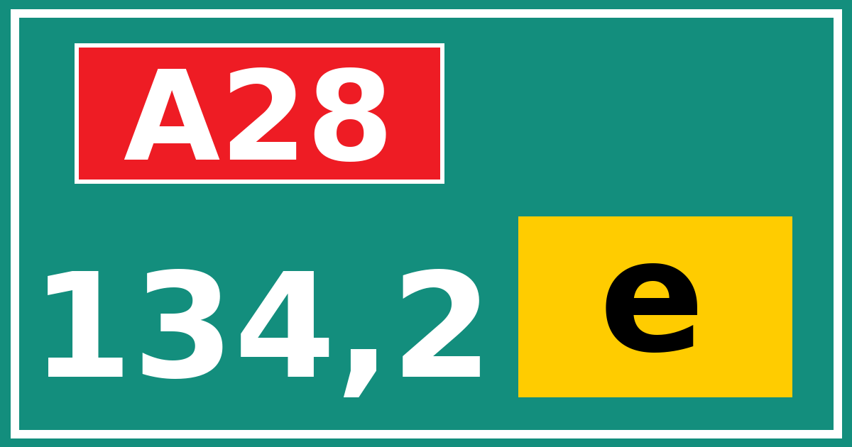 Hectometerbord A28 134,2 letter e
