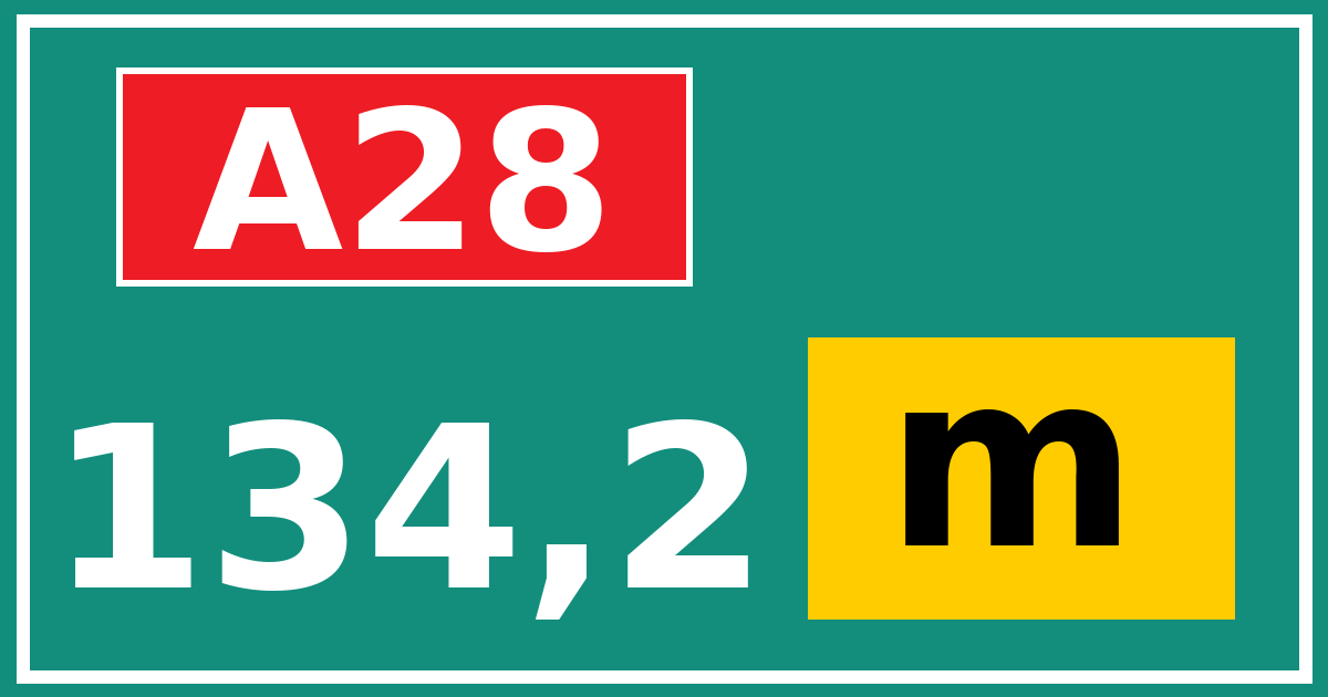 Hectometerbord A28 134,2 letter m