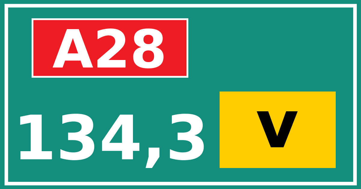 Hectometerbord A28 134,3 letter v