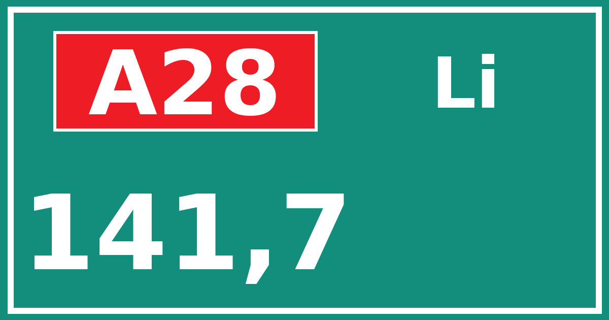 Hectometerbord A28 141,7 zijde Li