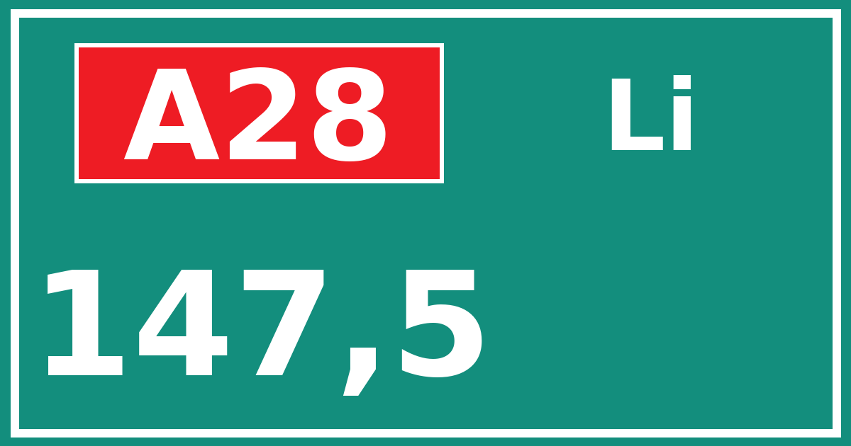 Hectometerbord A28 147,5 zijde Li