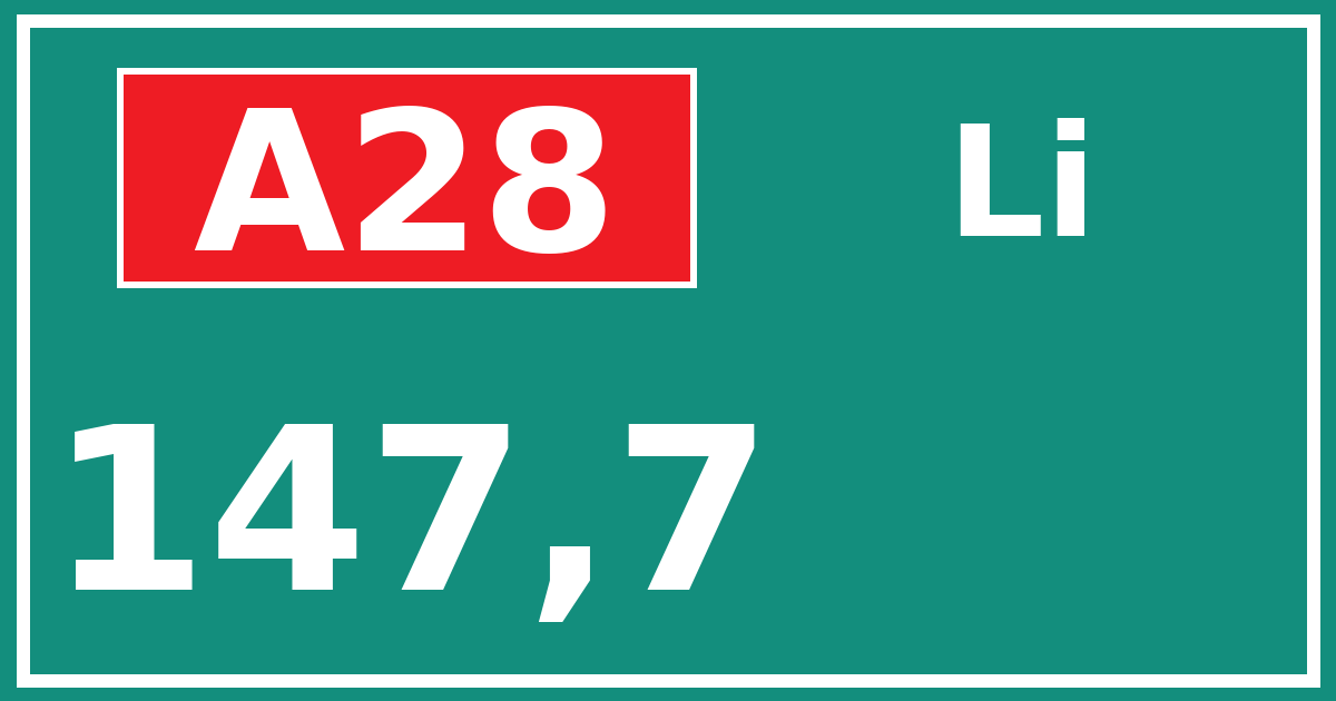 Hectometerbord A28 147,7 zijde Li