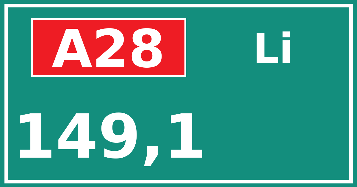 Hectometerbord A28 149,1 zijde Li