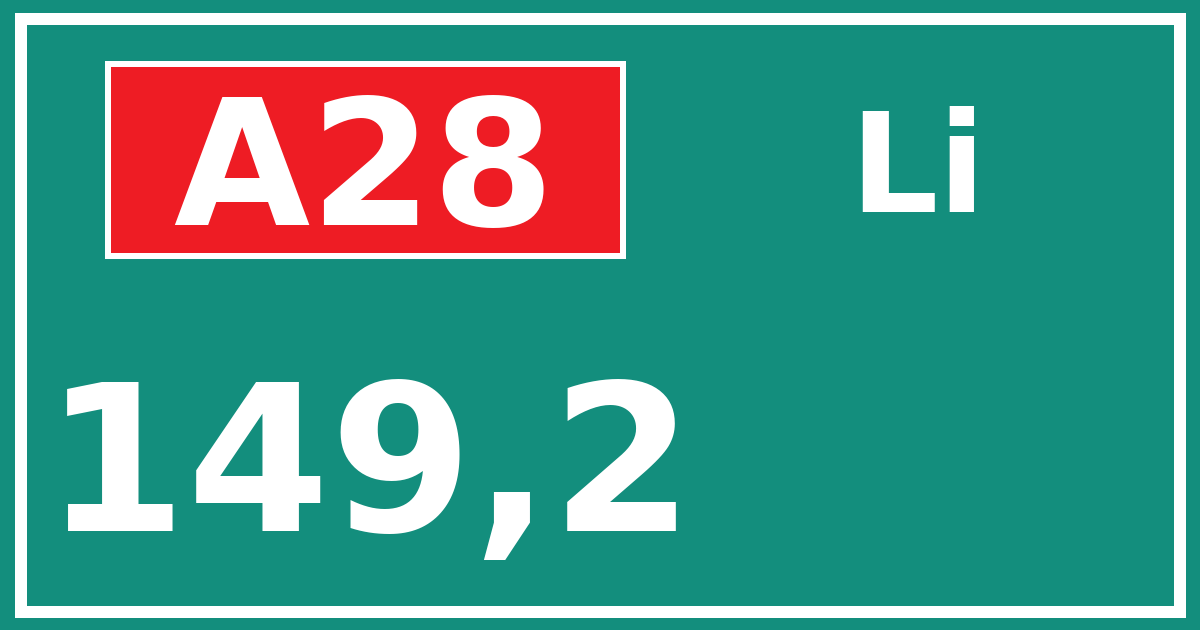 Hectometerbord A28 149,2 zijde Li