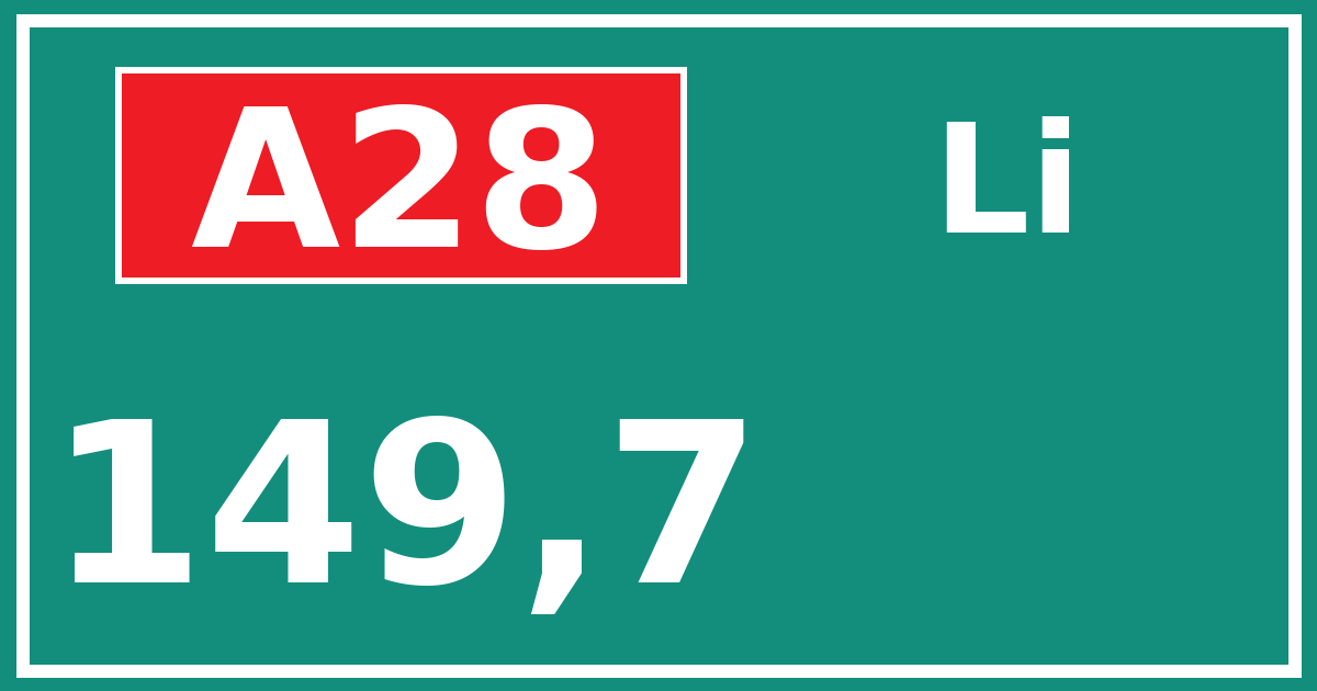 Hectometerbord A28 149,7 zijde Li
