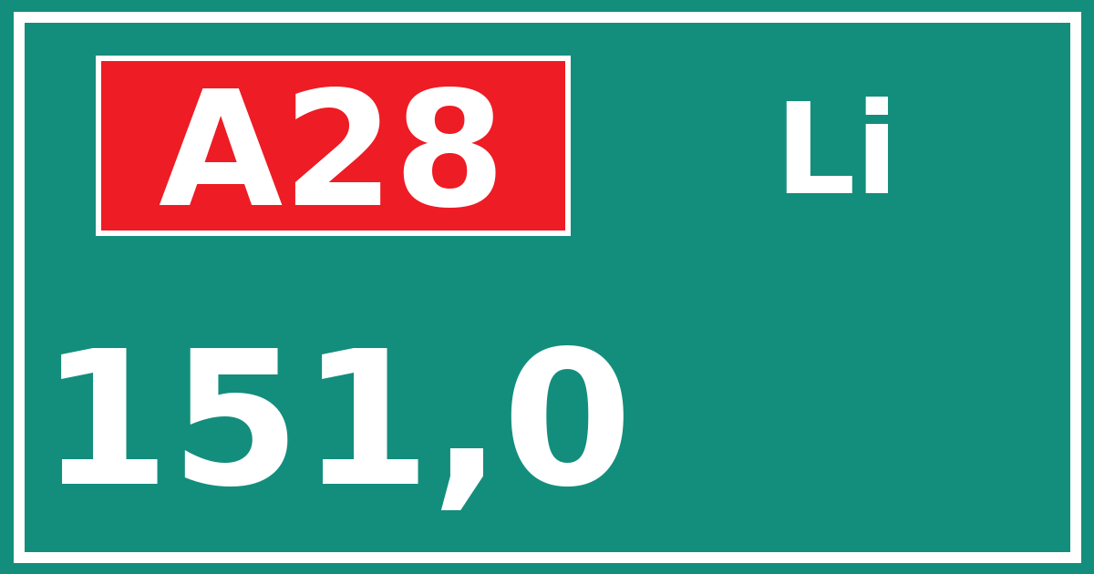 Hectometerbord A28 151,0 zijde Li