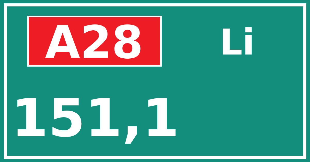 Hectometerbord A28 151,1 zijde Li