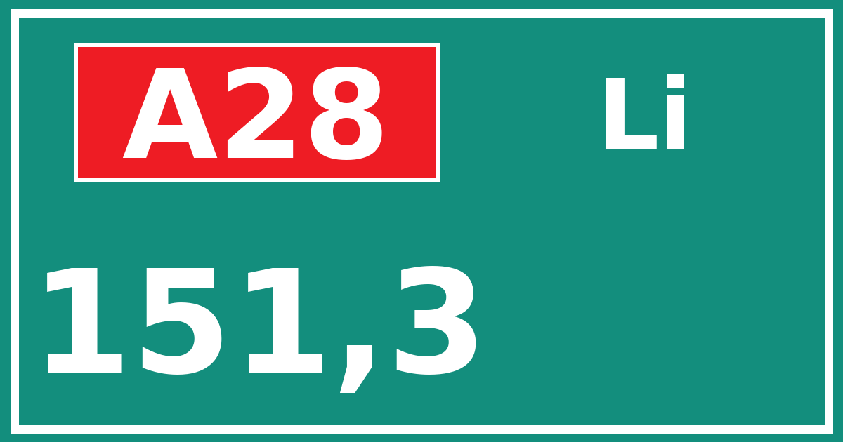 Hectometerbord A28 151,3 zijde Li