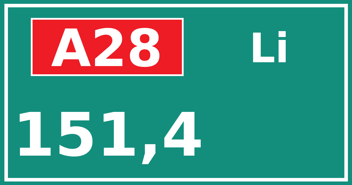 Hectometerbord A28 151,4 zijde Li