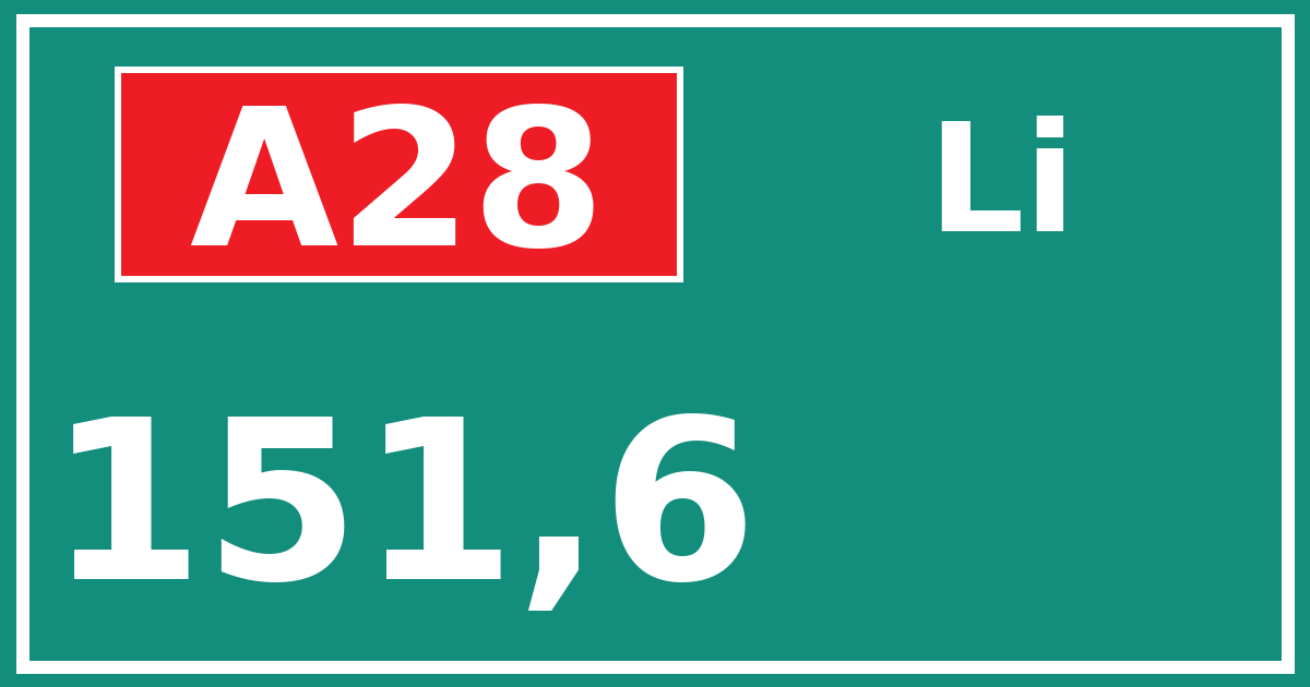 Hectometerbord A28 151,6 zijde Li