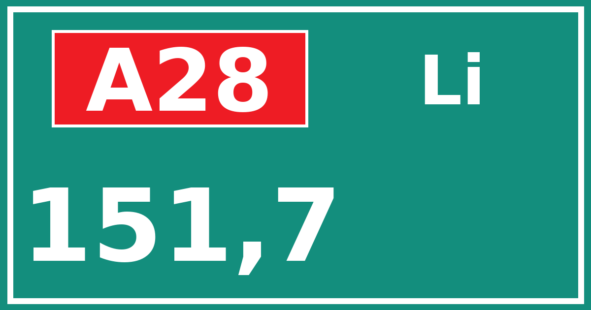 Hectometerbord A28 151,7 zijde Li