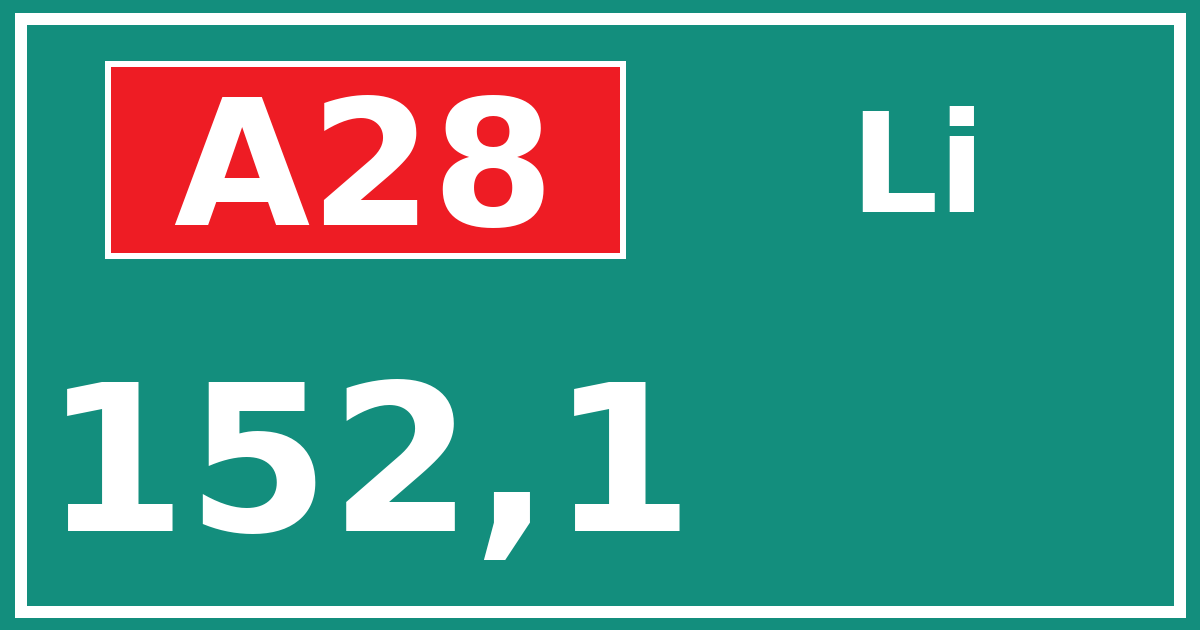 Hectometerbord A28 152,1 zijde Li