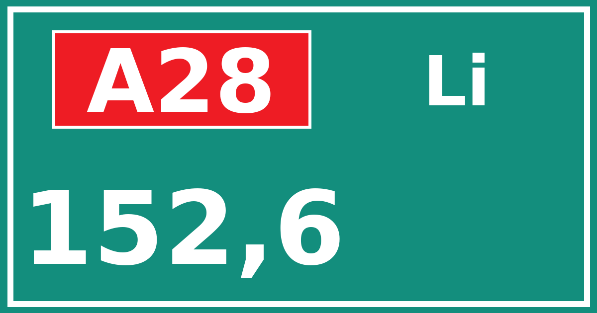 Hectometerbord A28 152,6 zijde Li