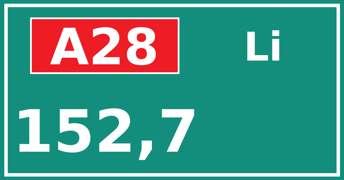 Hectometerbord A28 152,7 zijde Li