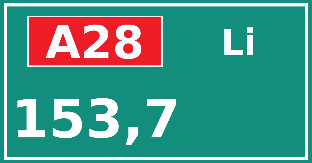 Hectometerbord A28 153,7 zijde Li