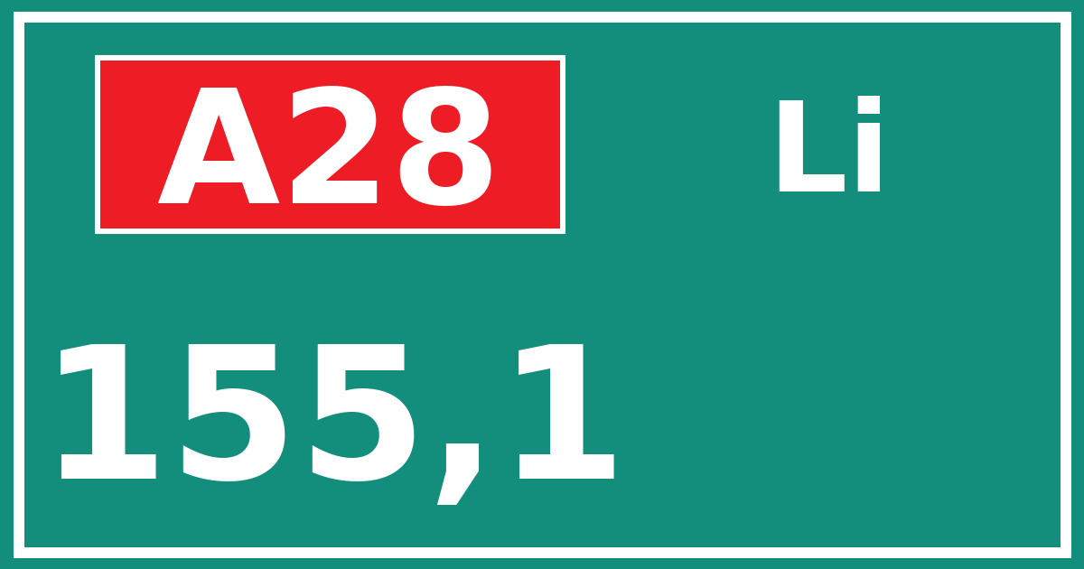 Hectometerbord A28 155,1 zijde Li