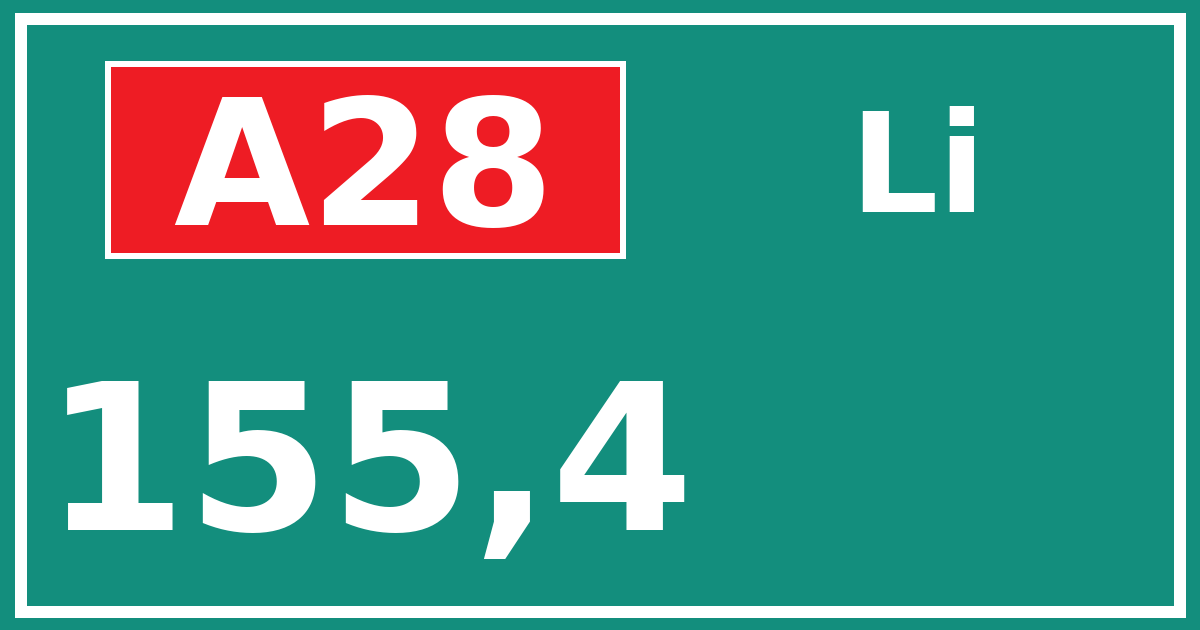 Hectometerbord A28 155,4 zijde Li