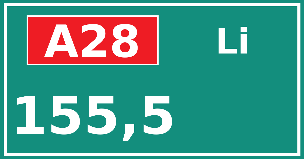 Hectometerbord A28 155,5 zijde Li