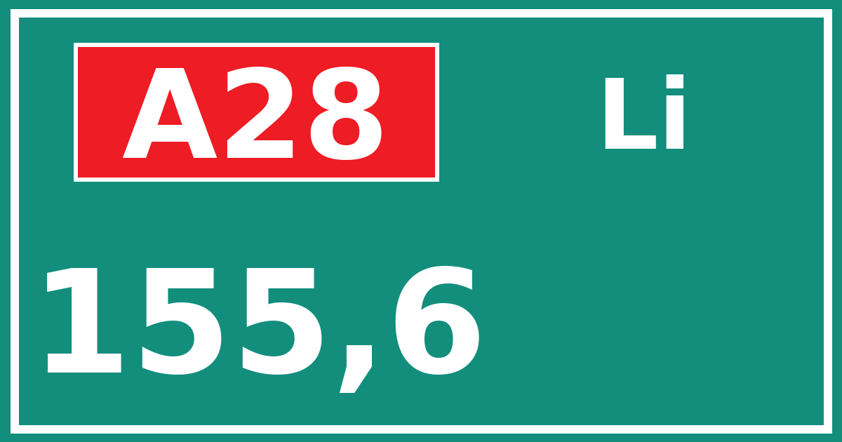 Hectometerbord A28 155,6 zijde Li