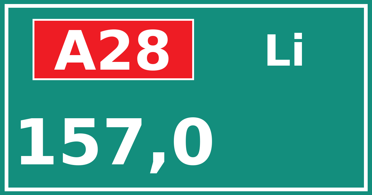 Hectometerbord A28 157,0 zijde Li