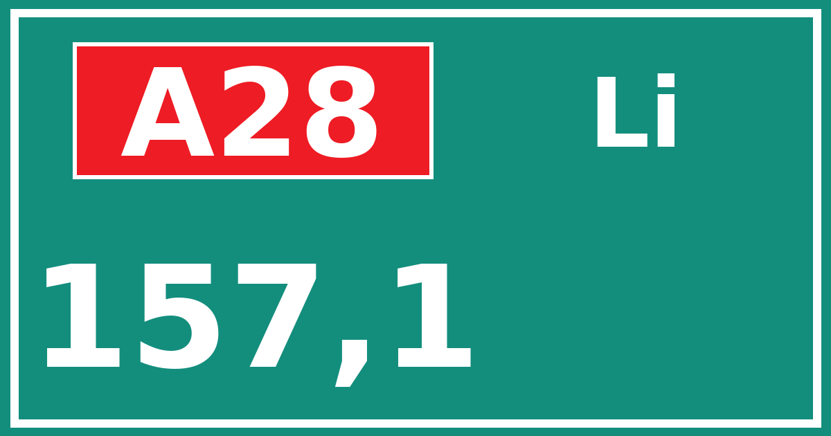 Hectometerbord A28 157,1 zijde Li