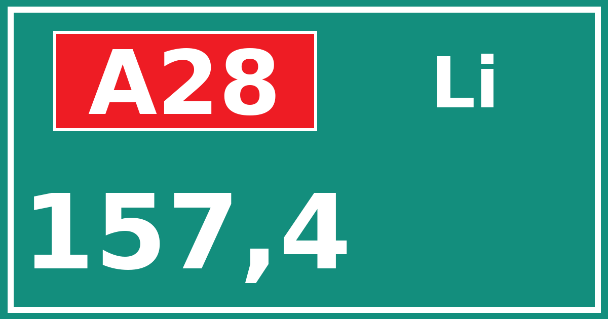 Hectometerbord A28 157,4 zijde Li