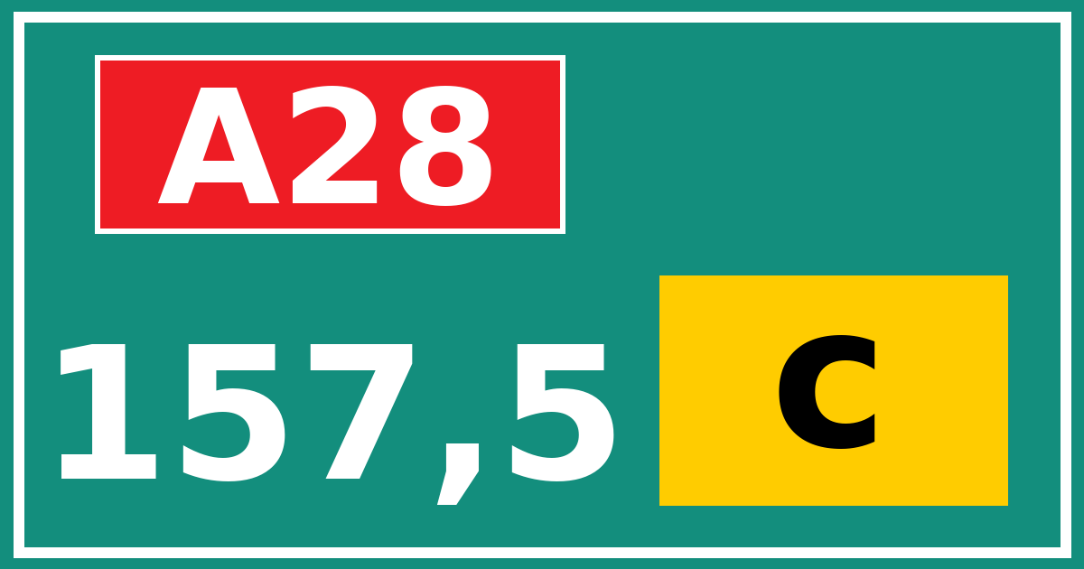 Hectometerbord A28 157,5 letter c