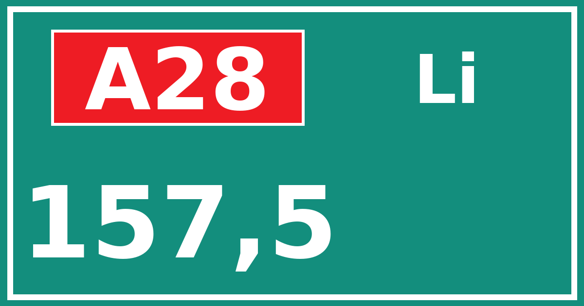 Hectometerbord A28 157,5 zijde Li