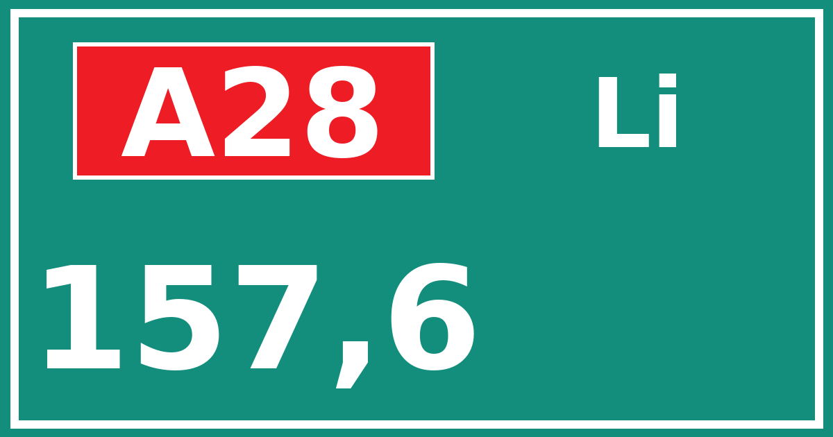 Hectometerbord A28 157,6 zijde Li