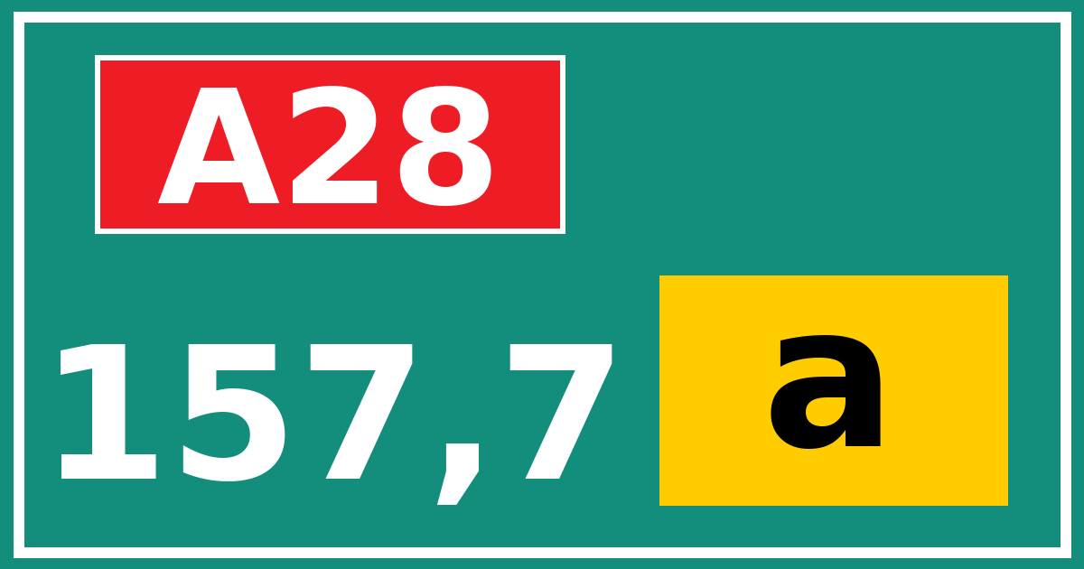 Hectometerbord A28 157,7 letter a