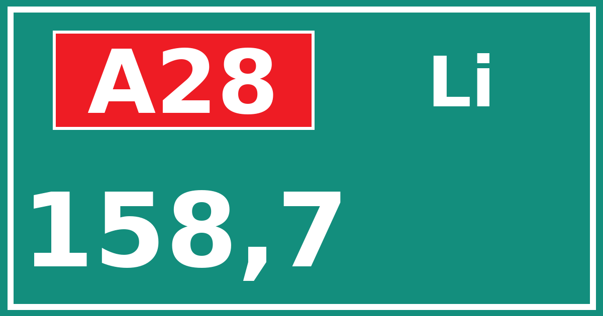 Hectometerbord A28 158,7 zijde Li