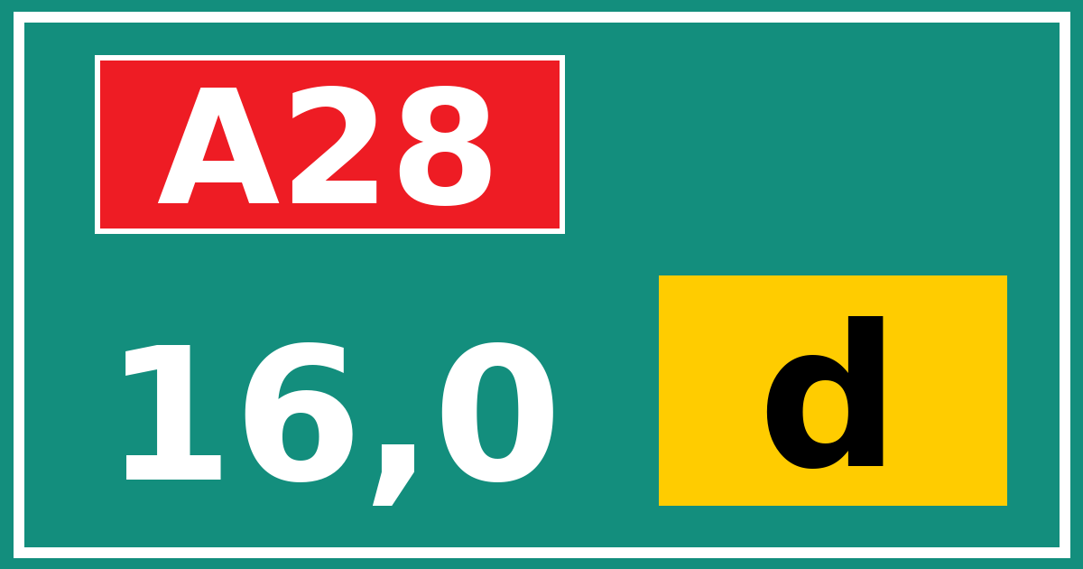 Hectometerbord A28 16,0 letter d
