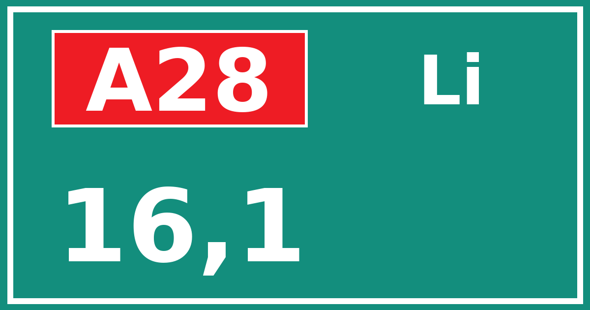 Hectometerbord A28 16,1 zijde Li