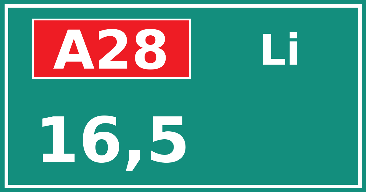 Hectometerbord A28 16,5 zijde Li