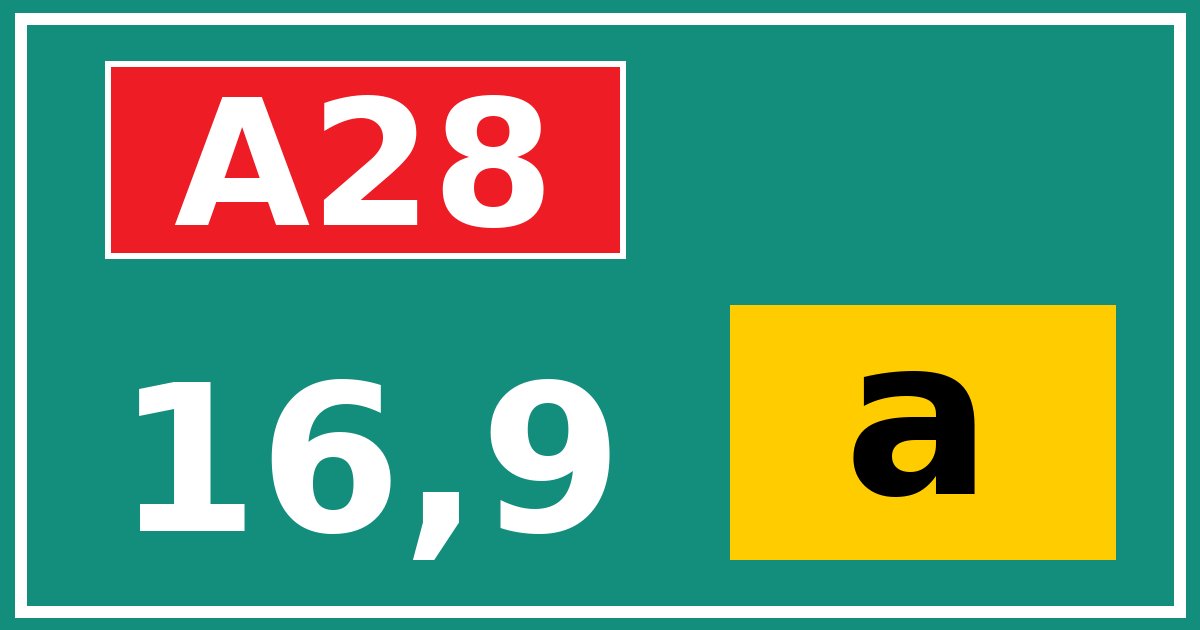 Hectometerbord A28 16,9 letter a