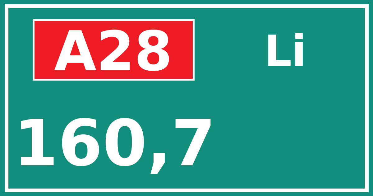 Hectometerbord A28 160,7 zijde Li