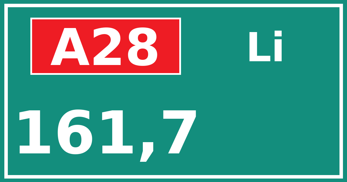 Hectometerbord A28 161,7 zijde Li