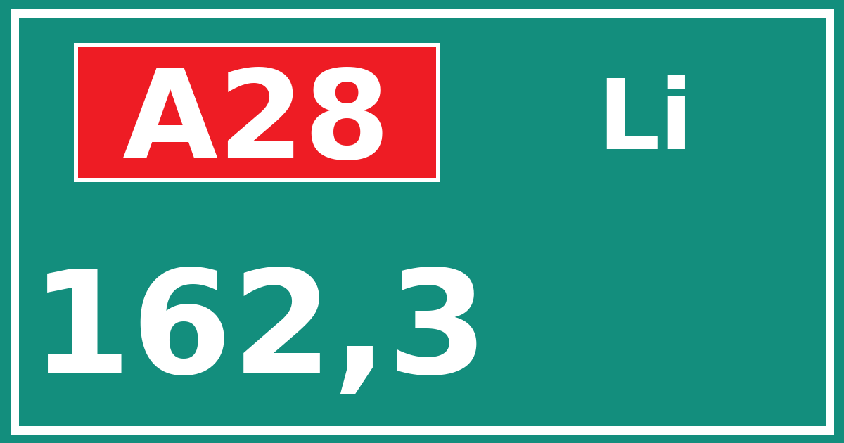 Hectometerbord A28 162,3 zijde Li