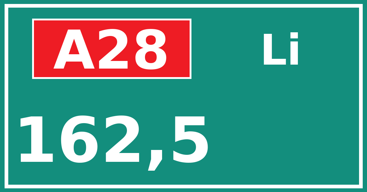 Hectometerbord A28 162,5 zijde Li