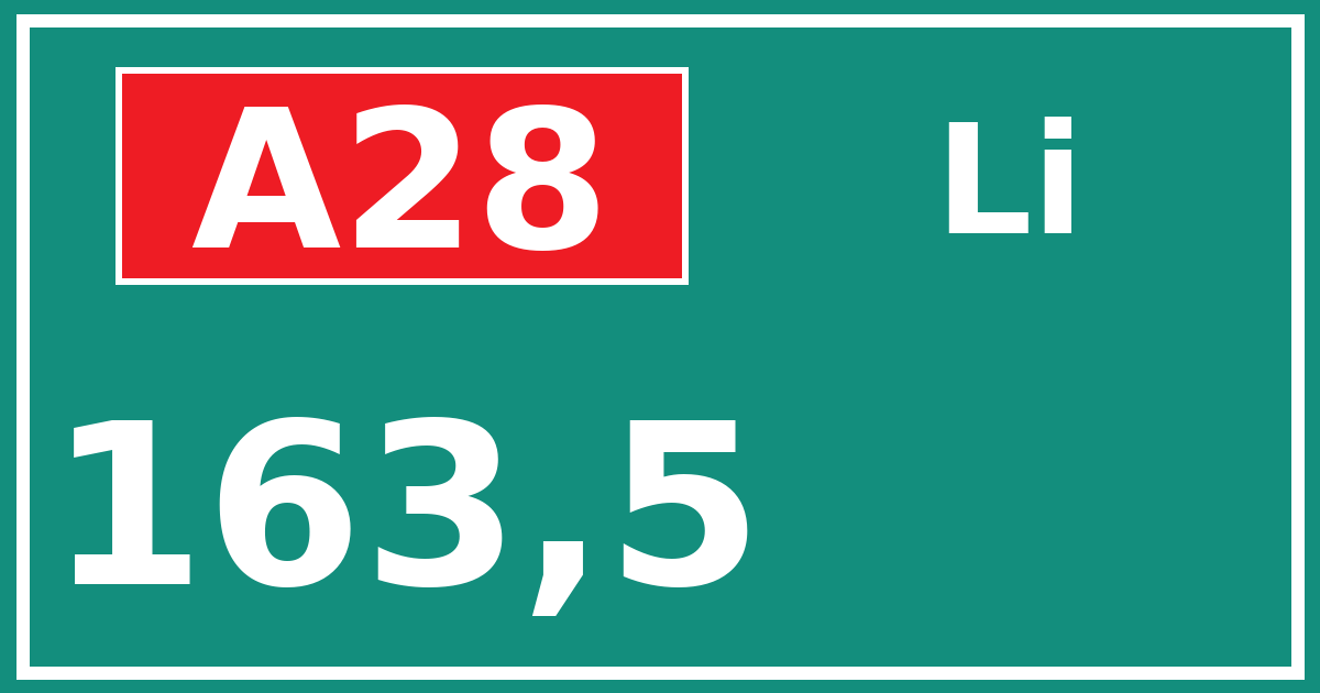 Hectometerbord A28 163,5 zijde Li