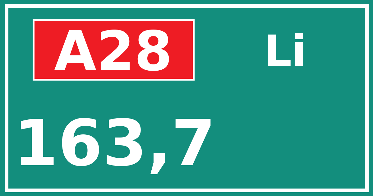 Hectometerbord A28 163,7 zijde Li