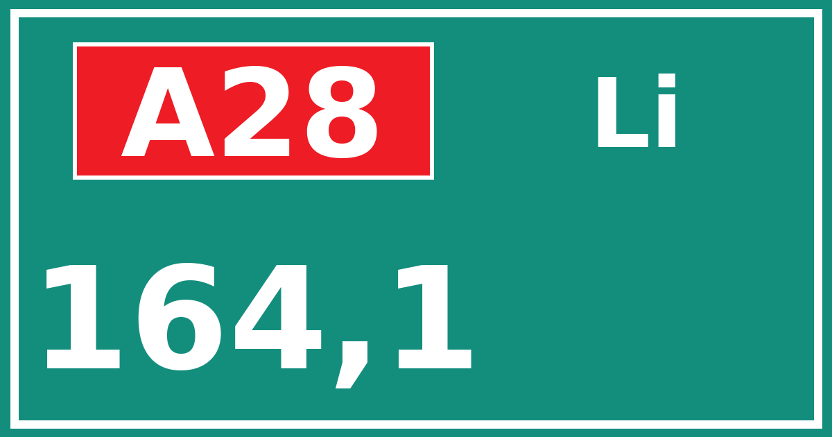 Hectometerbord A28 164,1 zijde Li