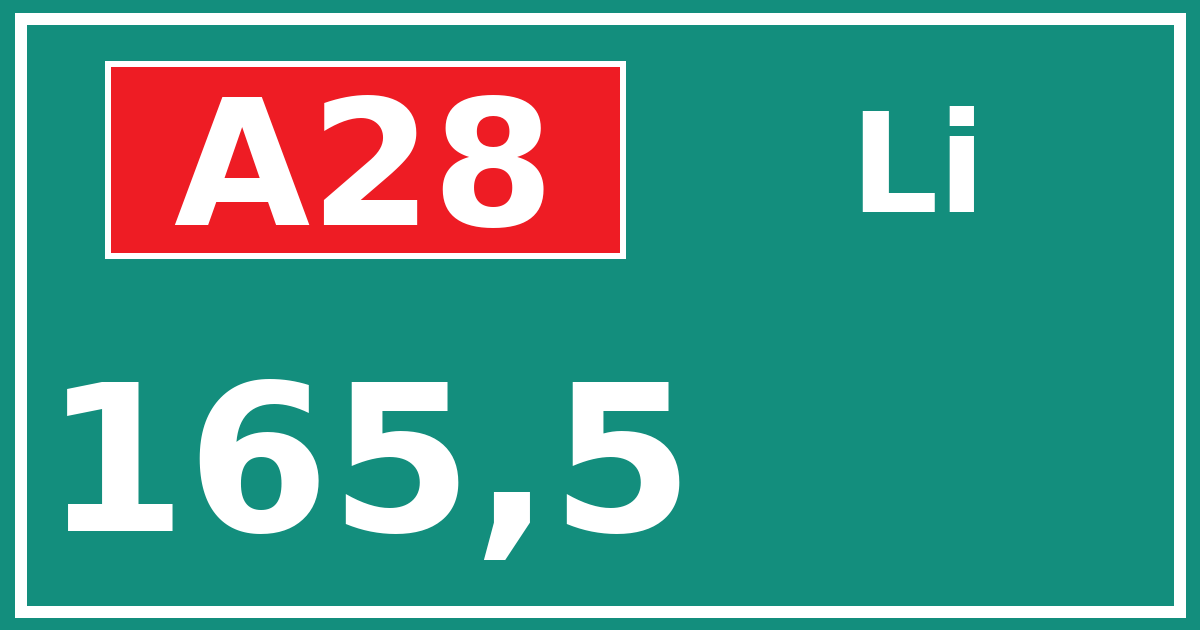 Hectometerbord A28 165,5 zijde Li