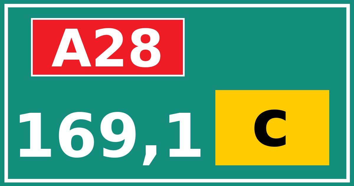 Hectometerbord A28 169,1 letter c