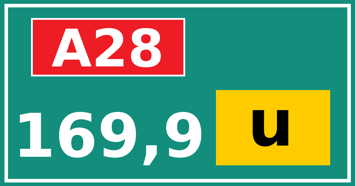 Hectometerbord A28 169,9 letter u