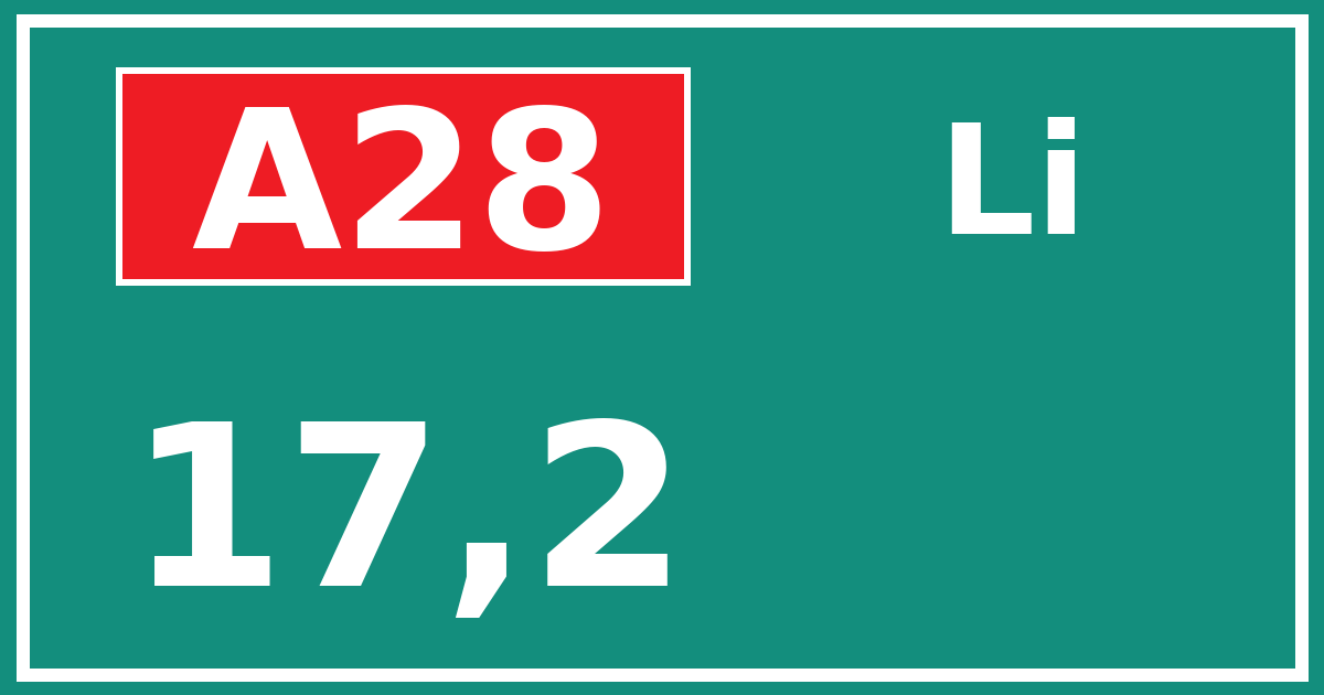 Hectometerbord A28 17,2 zijde Li