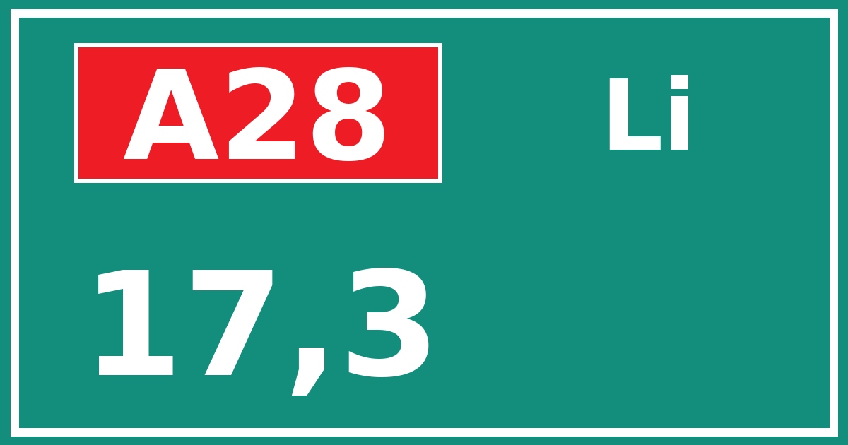 Hectometerbord A28 17,3 zijde Li